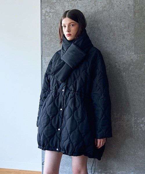 マフラーつきキルトブルゾン【韓国ファッション】