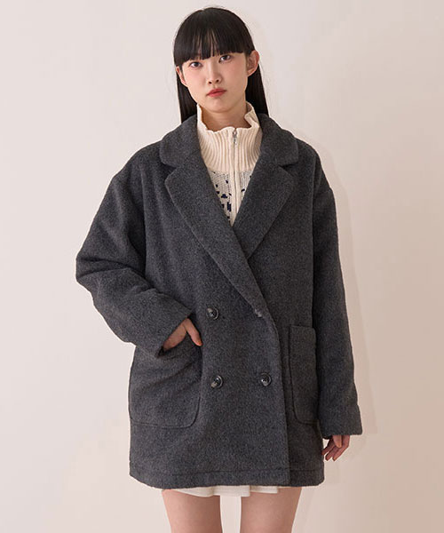 フェイクウールジャケットコート【韓国ファッション】