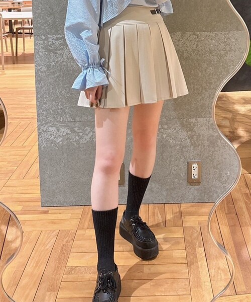 キルトベルトプリーツスカート【韓国ファッション】