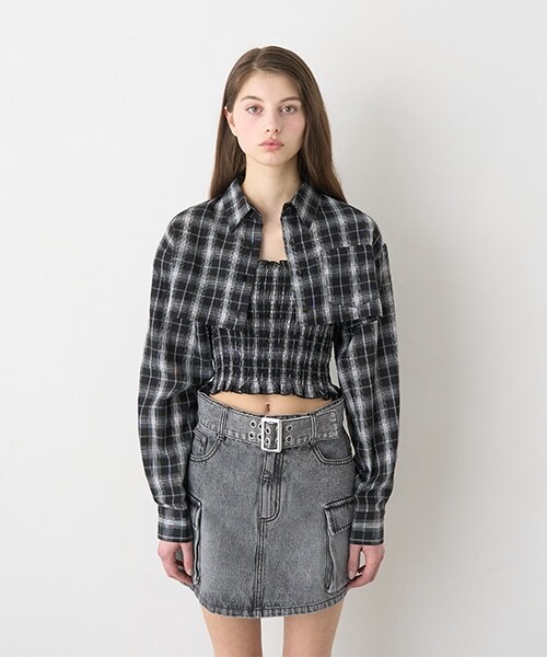 クロップドシャツビスチェSET【韓国ファッション】