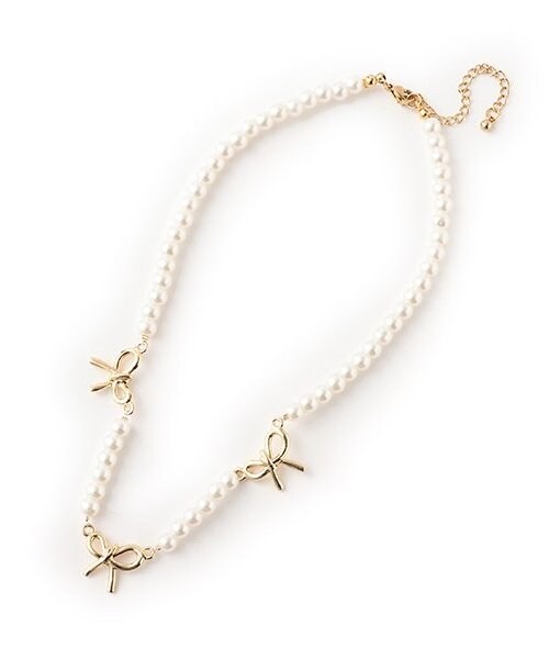 リボンつきパールネックレス【韓国ファッション】