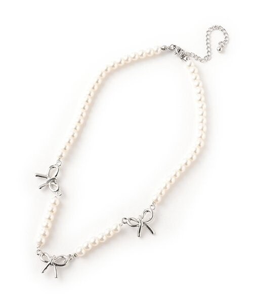 リボンつきパールネックレス【韓国ファッション】