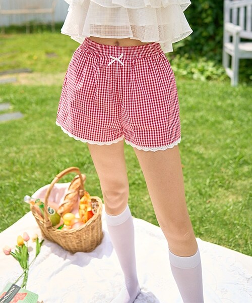 ギンガムチェックショートパンツ【韓国ファッション】