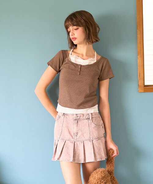 ViVi9月号掲載ドットキャミレイヤードトップス【韓国ファッション】