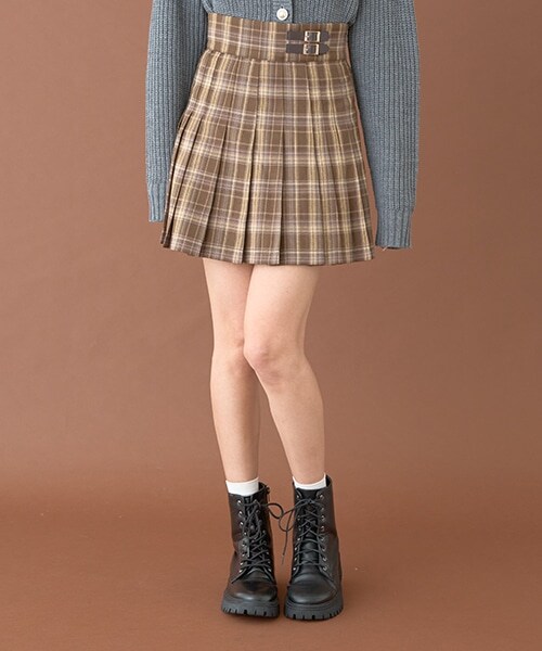 ダブルベルトプリーツスカート【韓国ファッション】
