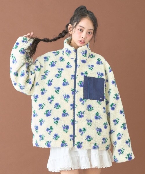 柄ボアブルゾン【韓国ファッション】