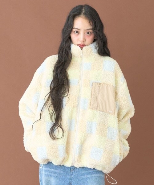 柄ボアブルゾン【韓国ファッション】