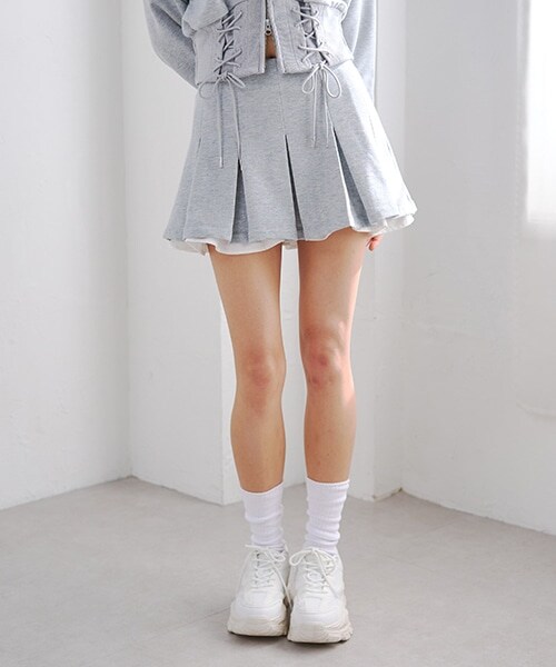 レイヤードカットプリーツミニスカート