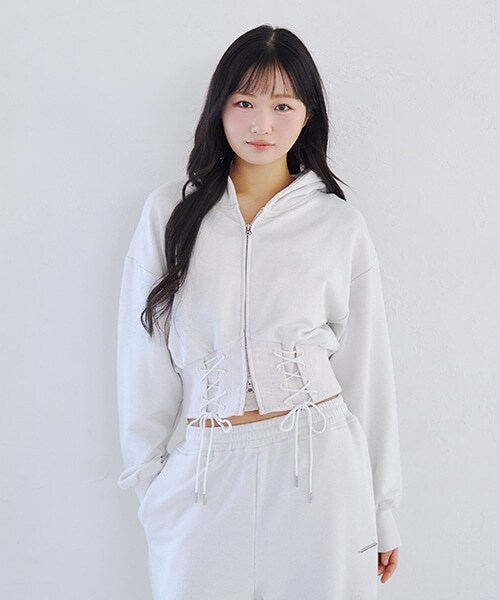 レースアップスウェットパーカー