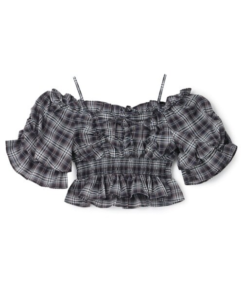 バルーンスリーブチェックブラウス