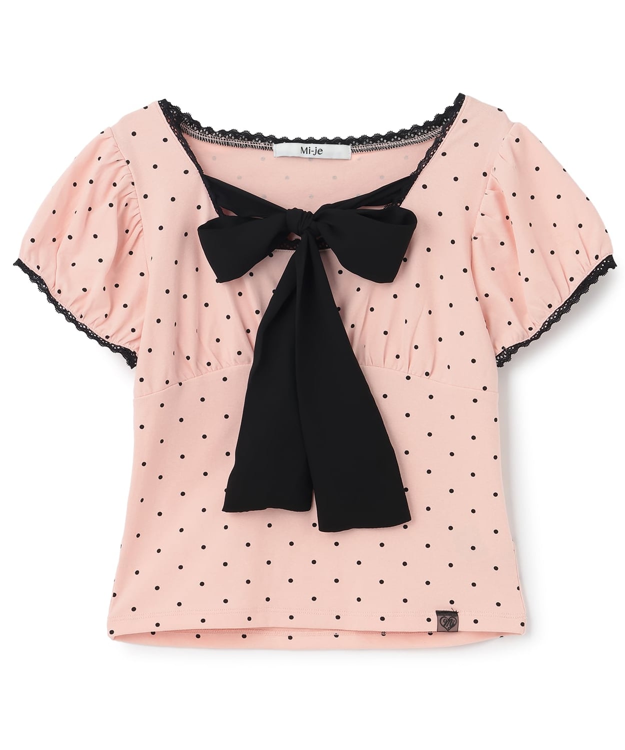 フロントリボンドット半袖Tシャツ