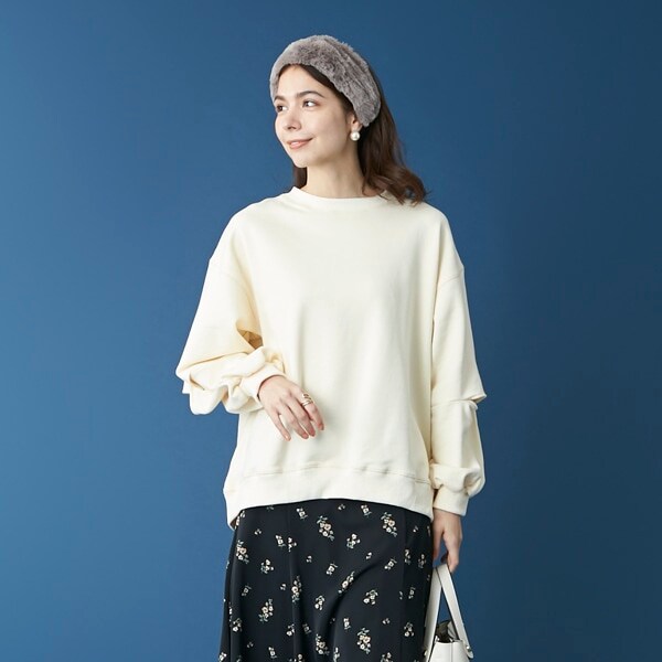 裏毛 袖スリットトレーナー