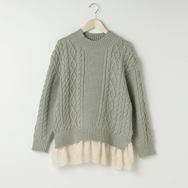 ケーブル×布帛レースニット