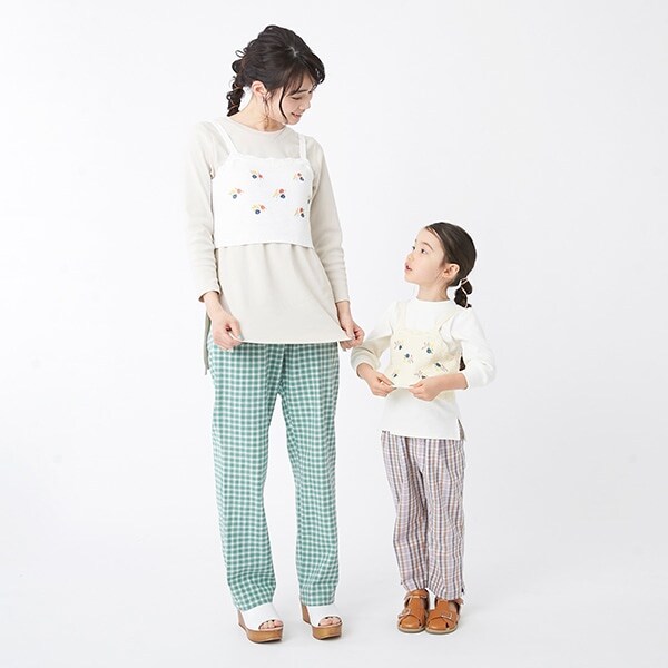 ウォッシャブル 花刺しゅうニットビスチェ×Tシャツセット