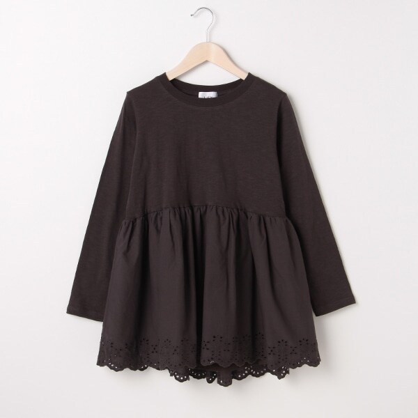 裾レース異素材切り替えペプラムTシャツ