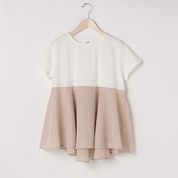 柄ドッキングペプラムTシャツ