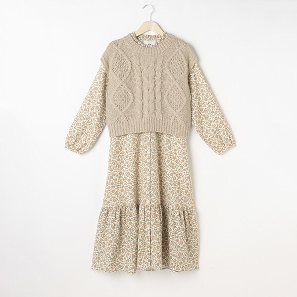 WEB限定色あり【リンク】ニット花柄ワンピセット