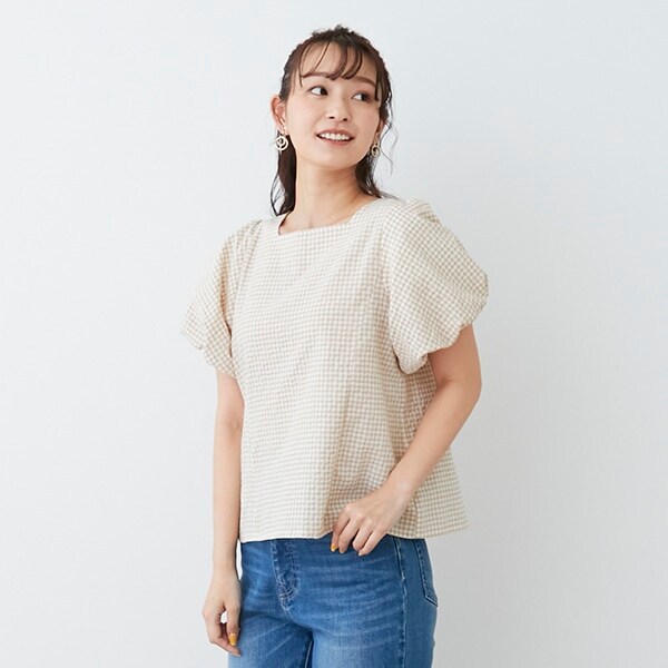 【リンク】ギンガムショート丈ブラウス
