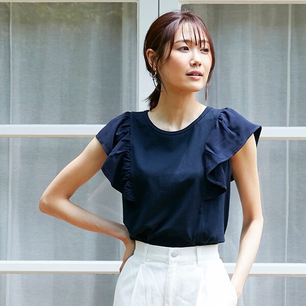 【リンク/接触冷感】袖チュールTシャツ