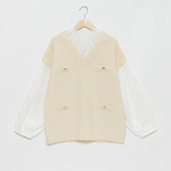 【リンク】ニットベストドッキングブラウス(レディース)