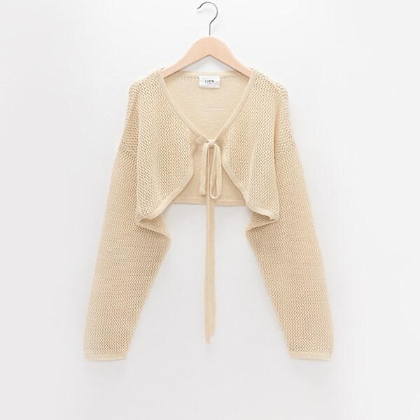 【LADIES】リボン透かしカーディガン