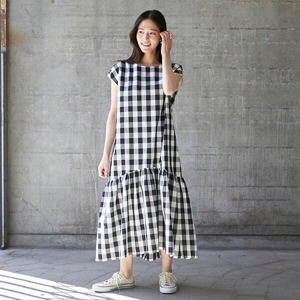【リンク】チェック切り替えワンピース(レディース)