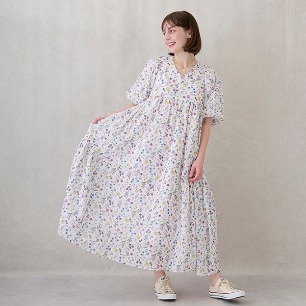 【リンク】ラメストライプ/花柄ワンピース