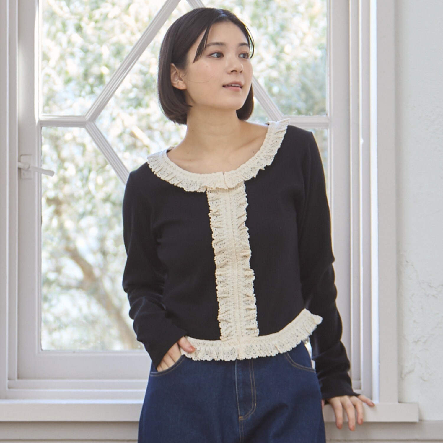 【親子リンク】レースフリルテレコ長袖Tシャツ