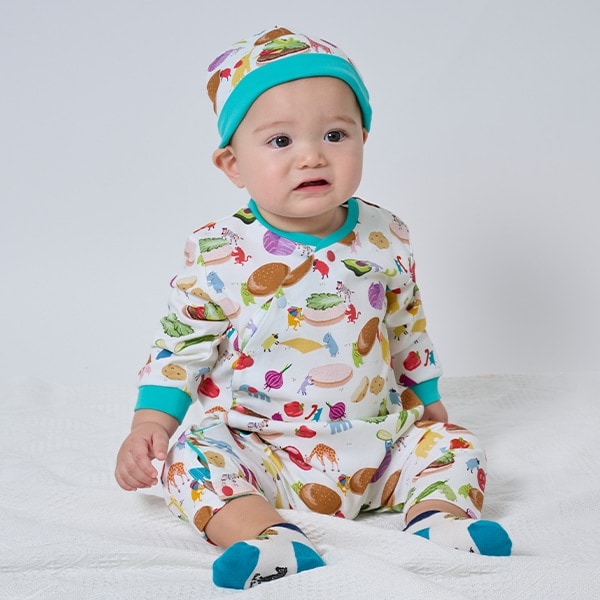 ハンバーガー柄カバーオール ワッチセット