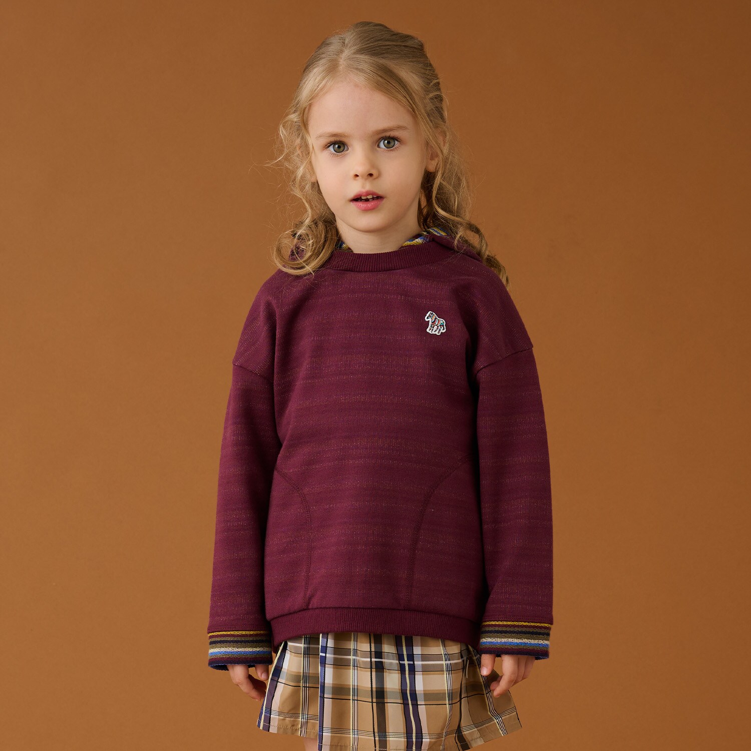 裏ボーダーフードつき裏毛プルオーバー