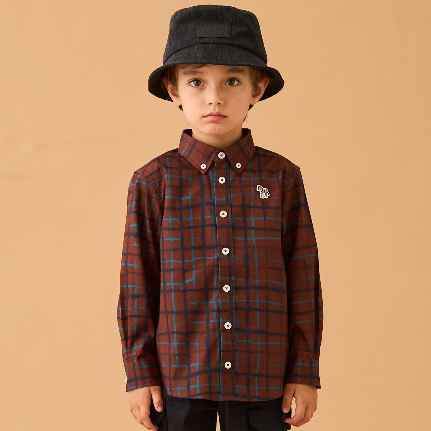 チェックボタンダウン長袖シャツ