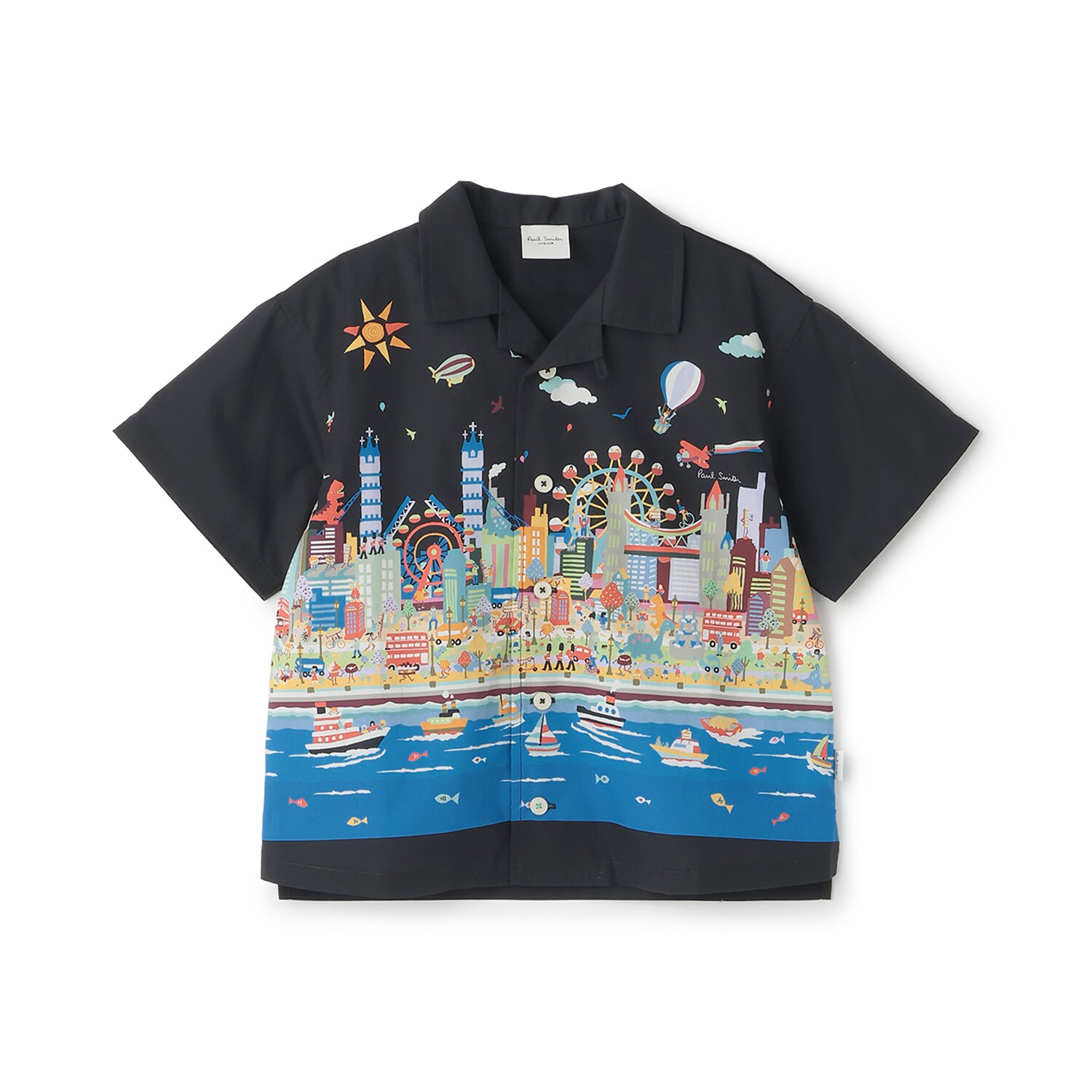 海柄・街柄パネルプリント半袖シャツ
