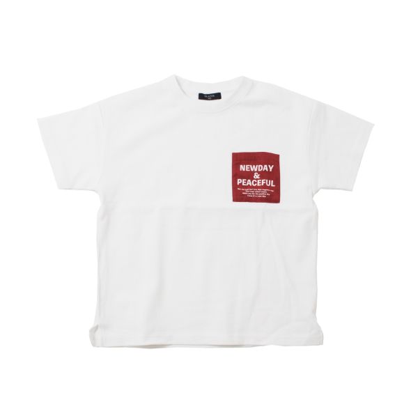 厚手天竺・ドロップショルダープリントポケット半袖Tシャツ