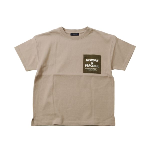 厚手天竺・ドロップショルダープリントポケット半袖Tシャツ