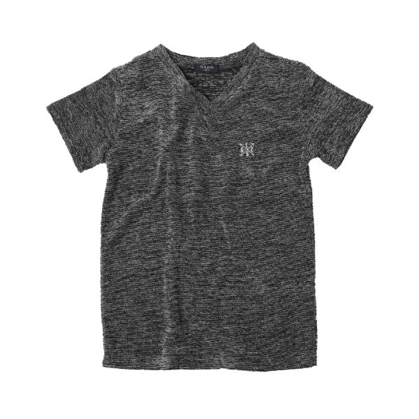 パイル・ワンポイント刺繍Vネック半袖Tシャツ