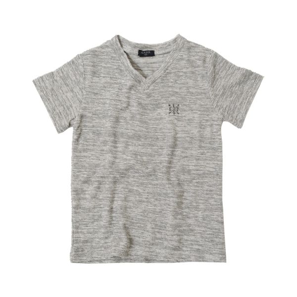 パイル・ワンポイント刺繍Vネック半袖Tシャツ