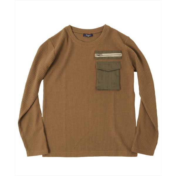 ワッフル・立体ポケット長袖Tシャツ