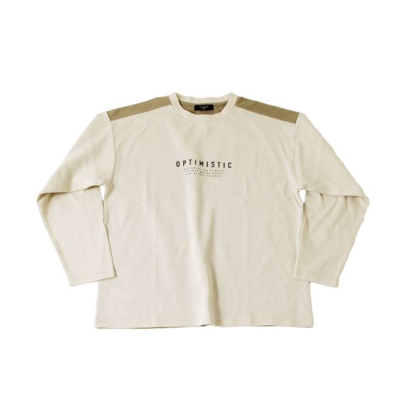 厚手天竺・抗菌防臭加工ドロップショルダー配色切替ロゴプリント長袖Tシャツ