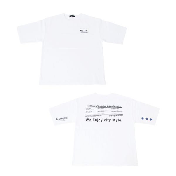 厚手天竺・抗菌防臭加工ドロップショルダーバックプリント5分袖Tシャツ