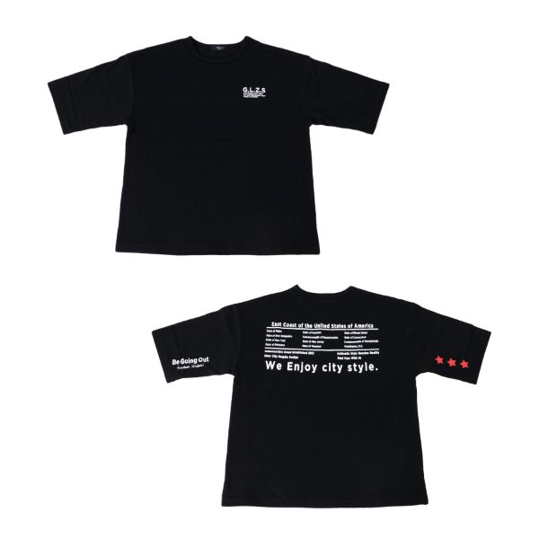 厚手天竺・抗菌防臭加工ドロップショルダーバックプリント5分袖Tシャツ