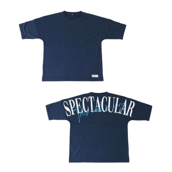 【大人向けサイズあり】OE天竺・抗菌防臭加工ドロップショルダーバックビッグロゴ5分袖Tシャツ