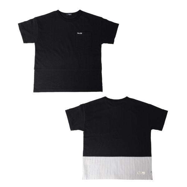 【大人向けサイズあり】天竺・ドロップショルダーストライプ切替半袖Tシャツ