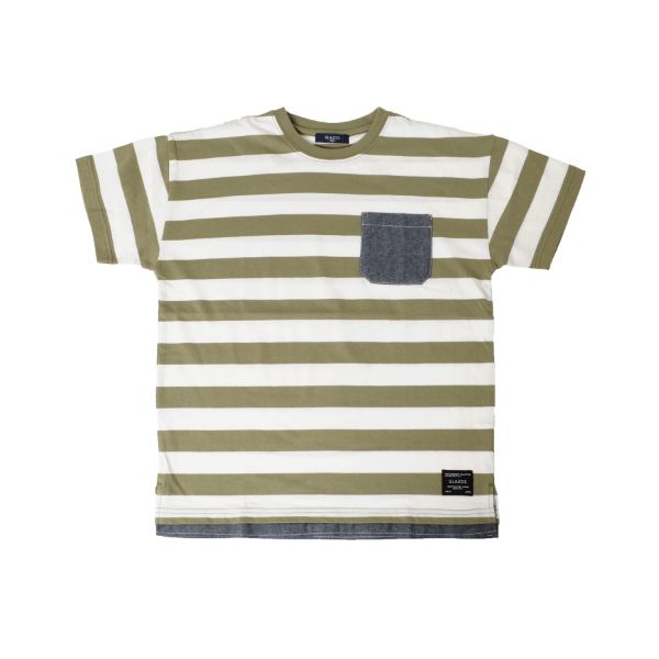 天竺・ドロップショルダー異素材ポケットレイヤード半袖Tシャツ