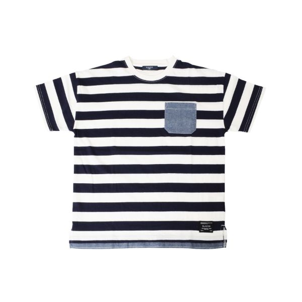 天竺・ドロップショルダー異素材ポケットレイヤード半袖Tシャツ