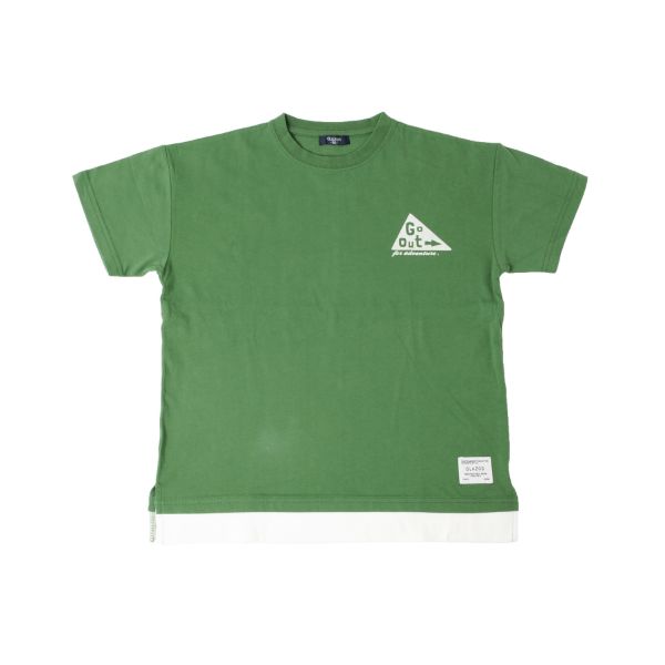 スエード天竺・ドロップショルダーアウトドアロゴプリントレイヤード半袖Tシャツ