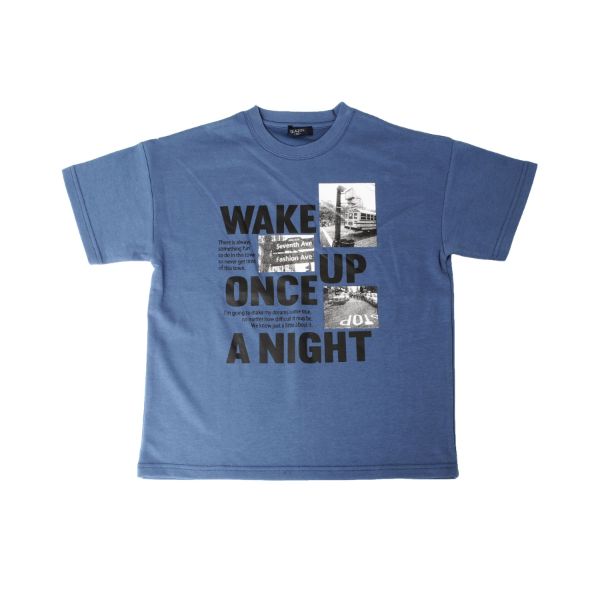 ダブルフェイス・ドロップショルダーモノトーンプリント半袖Tシャツ