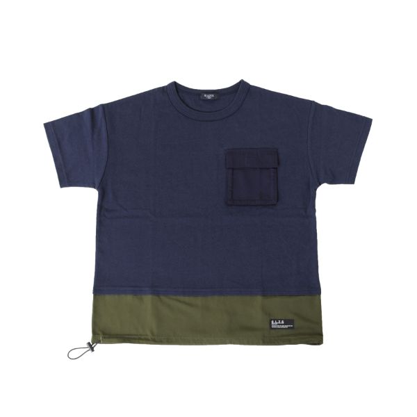 天竺・接触冷感ドロップショルダー異素材切替半袖Tシャツ