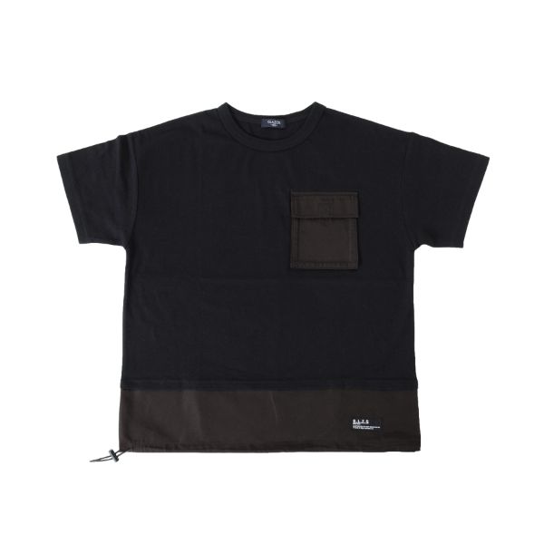 天竺・接触冷感ドロップショルダー異素材切替半袖Tシャツ