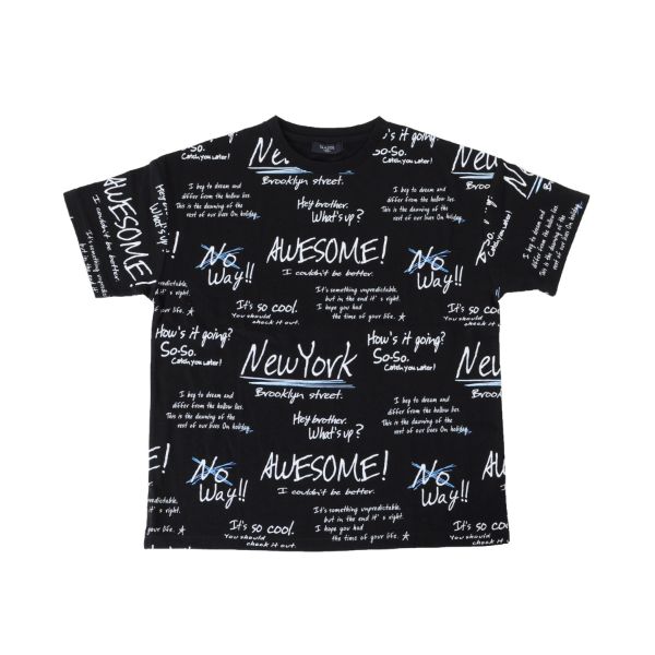 天竺・接触冷感ドロップショルダーロゴ総柄半袖Tシャツ