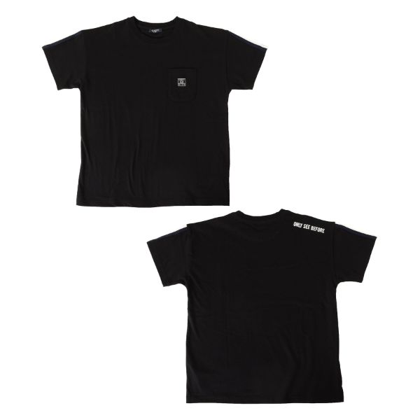 天竺・接触冷感ドロップショルダー袖ラインプリント半袖Tシャツ